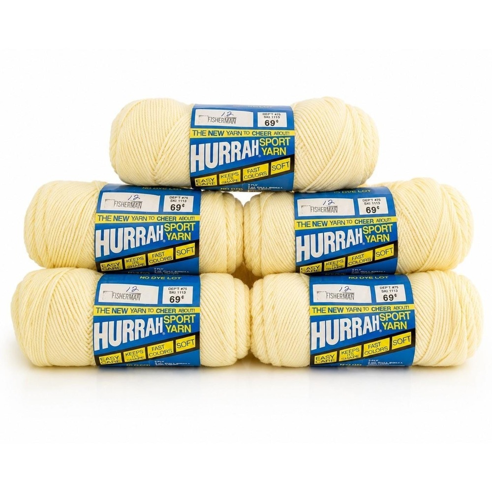 Lot of 5 Hurrah Sport Yarn Fisherman Cream No Dye Lot 100% Olefin 3 Ply USA